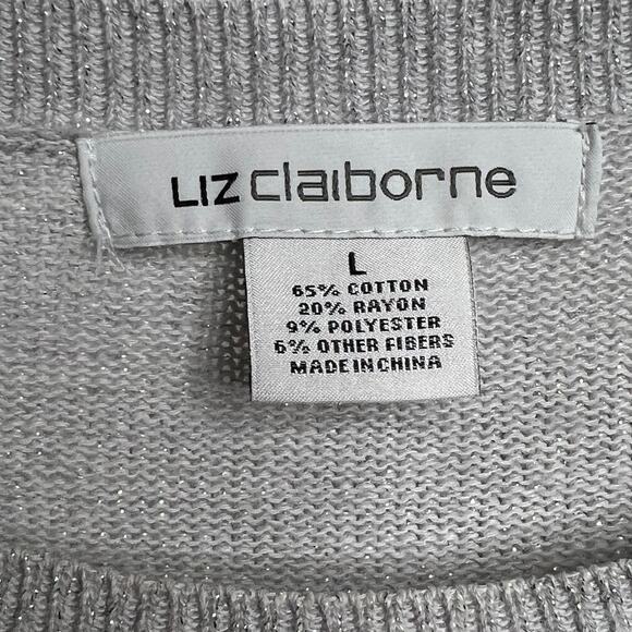 LIZ CLAIBORNE Metallic Silver Sweater Polka Dot Crew Neck Oversized Fit Size L - Picture 4 of 6